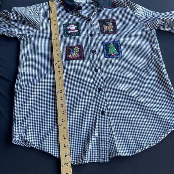 Lemon Grass Button Up Shirt Womens Large Black White Gingham Holiday Christmas - Picture 8 of 9